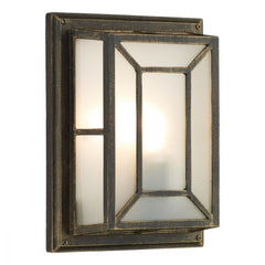 Trent Outdoor Wall Light Black/Gold Frosted Glass IP44