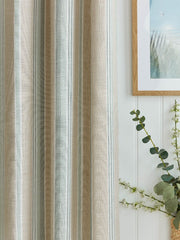 Laura Ashley Wickham Stripe Sage / Natural Ready Made Eyelet Curtains