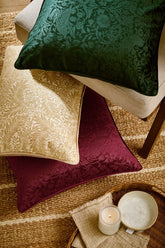 William Morris At Home Strawberry Thief Embossed Forest Green 50x50cm Cushion
