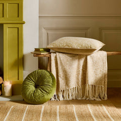 William Morris At Home Strawberry Thief Embossed Olive 38cm Circular Cushion