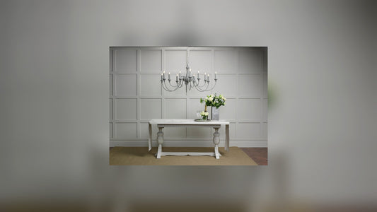Dining table lit by a statement pendant hung at the right height above the surface