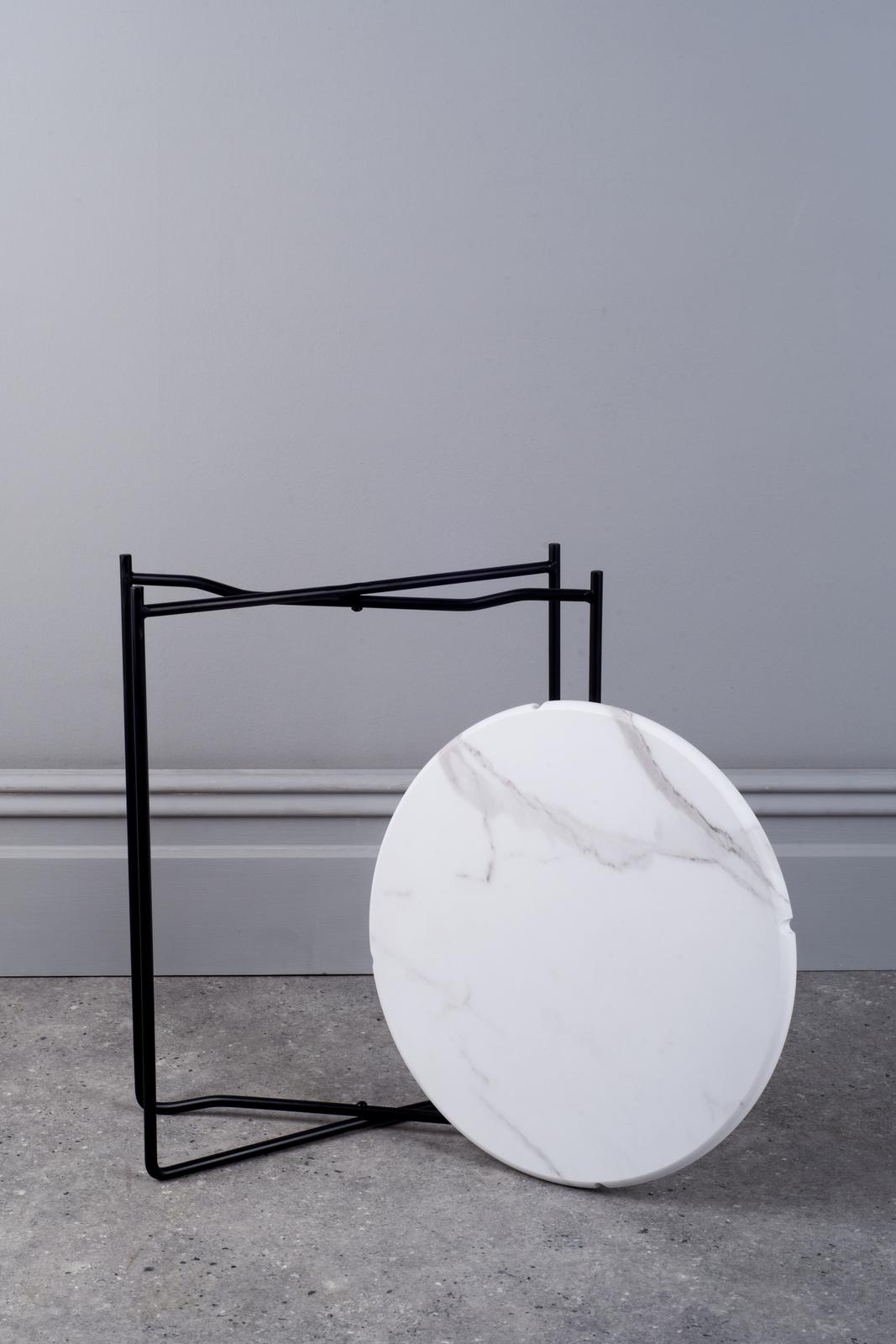 Azzate Round Rolled Edge Side Table White Marble Effect