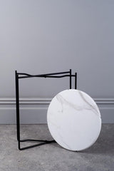 Azzate Round Rolled Edge Side Table White Marble Effect