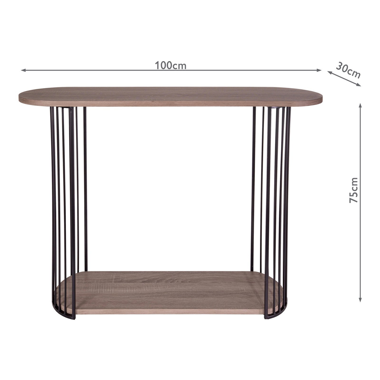 Drum Console Table Oak Effect and Matt Black