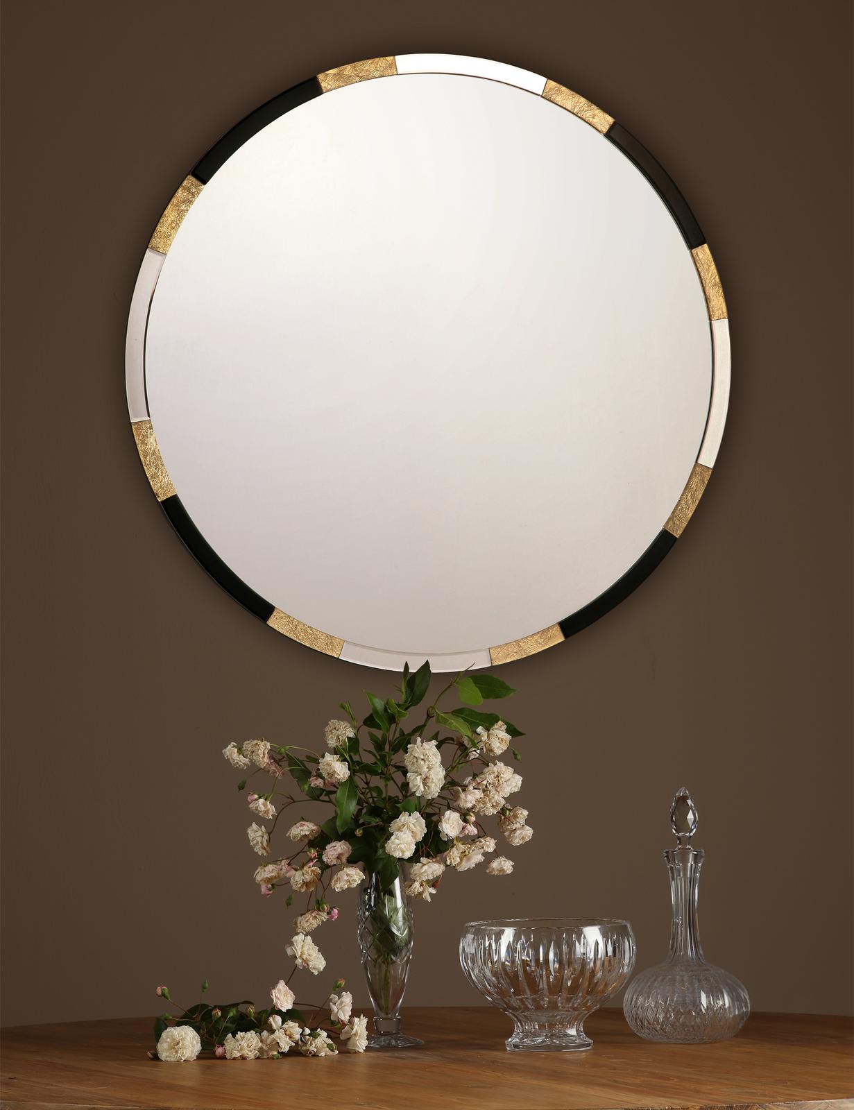 Gadany Round Gold Leaf And Black Glass Mirror 80cm