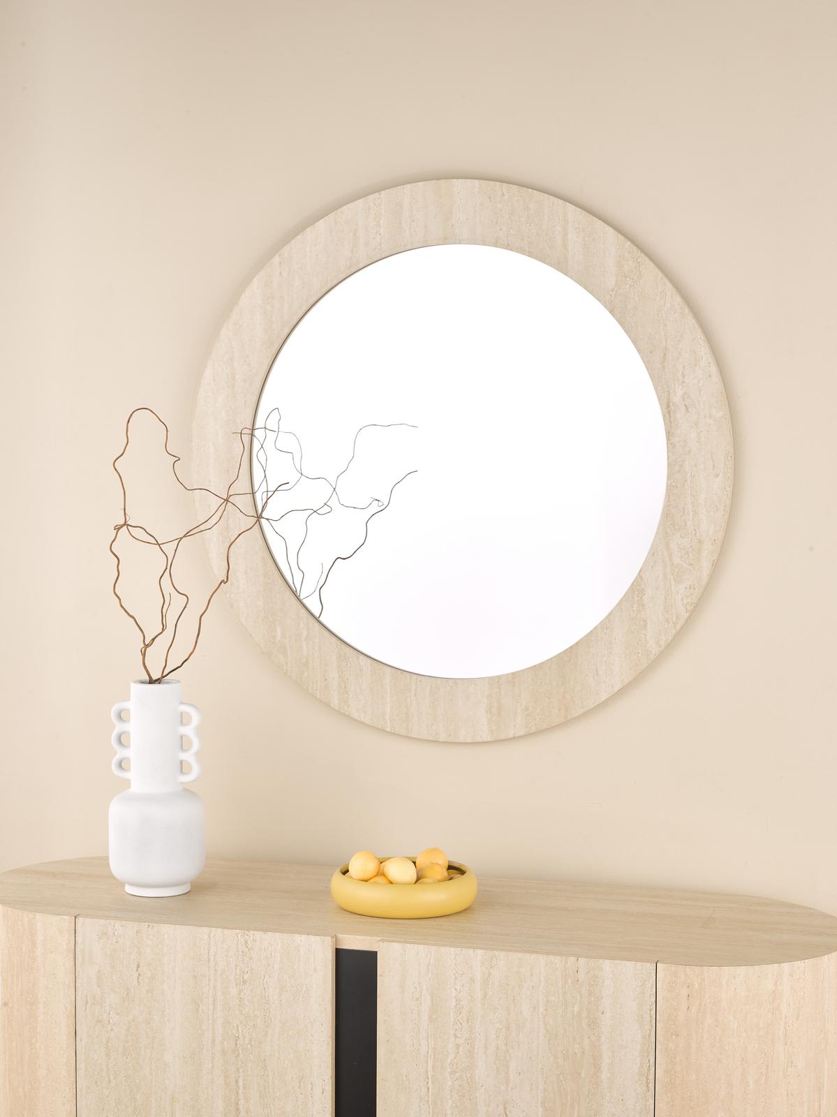 Ioana Round Mirror Travertine Effect 80cm