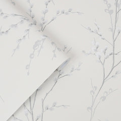 Laura Ashley Pussy Willow Wallpaper Off White / Steel