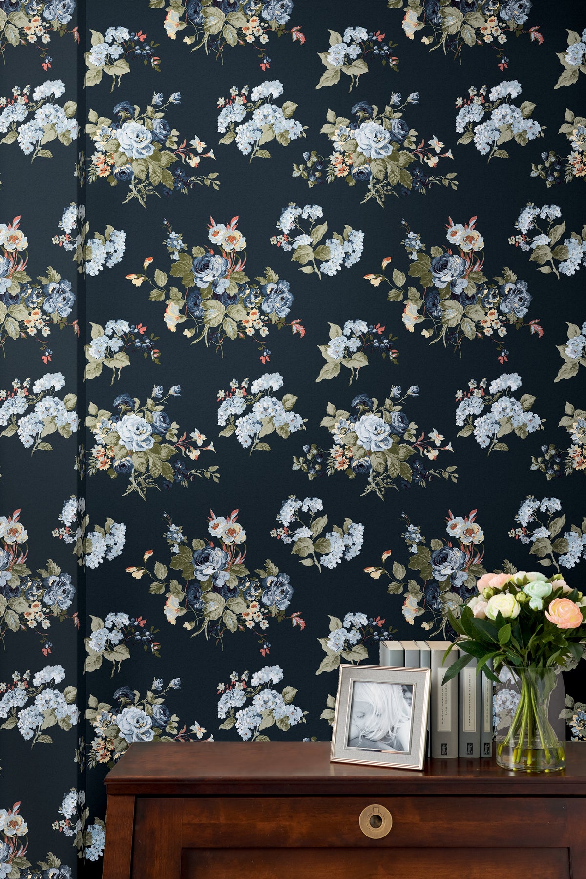 Laura Ashley Rosemore Wallpaper Midnight