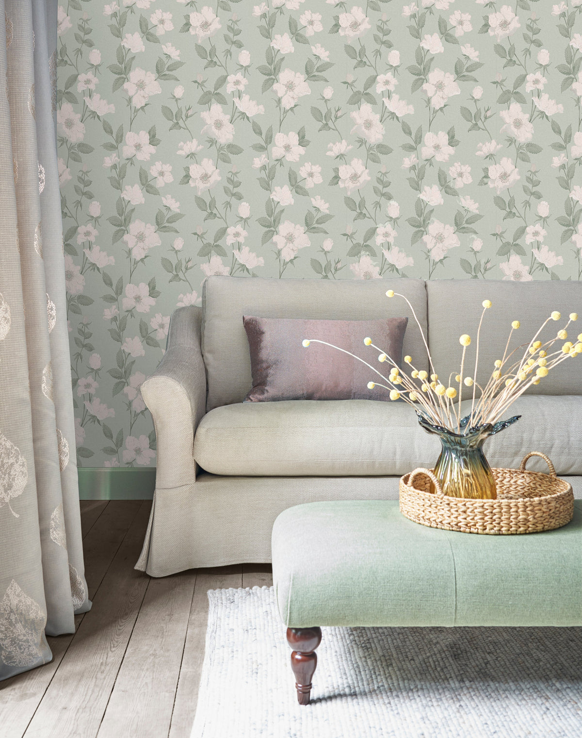 Laura Ashley Fleurir Wallpaper Smoke Green