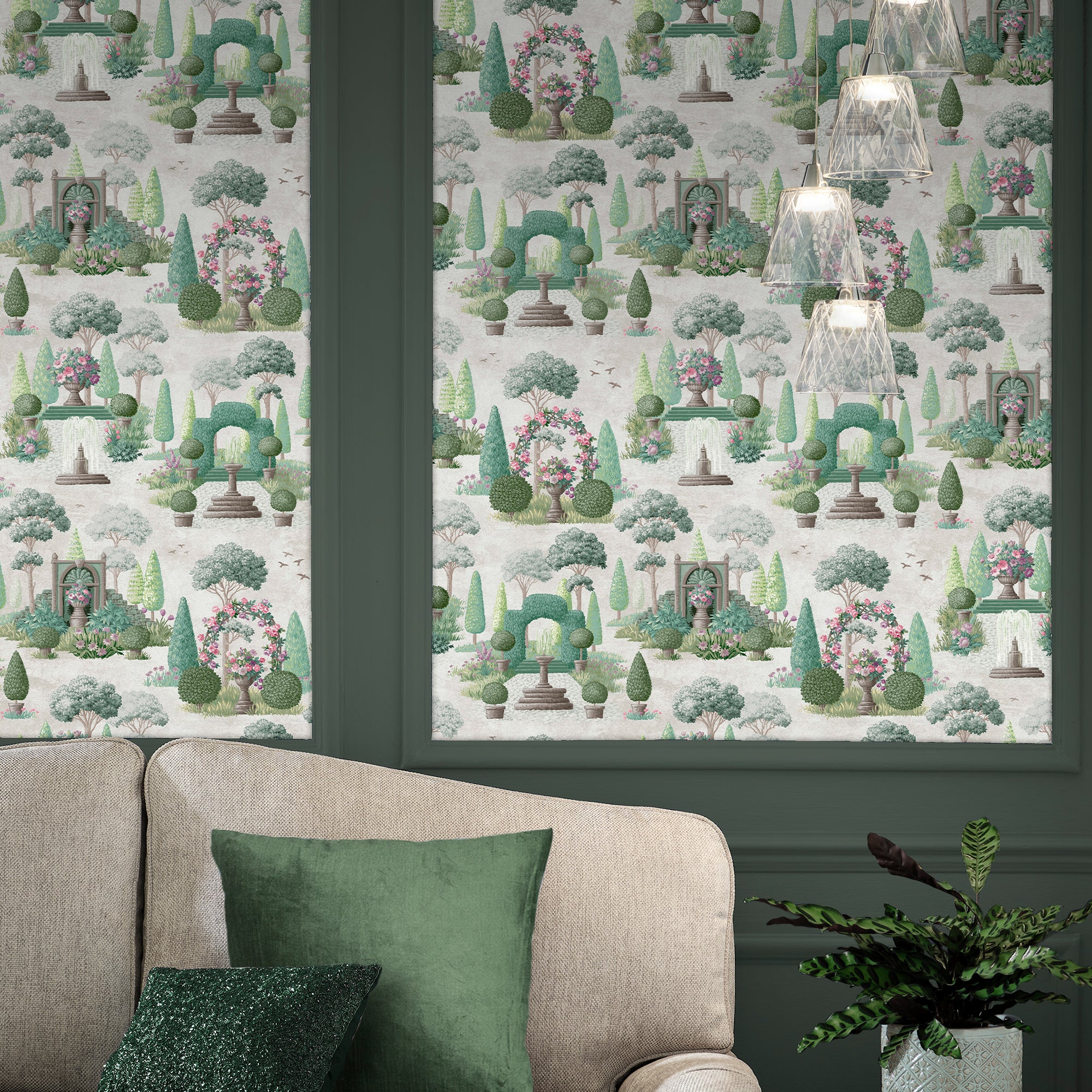 Laura Ashley Naunton Folly Wallpaper Fern Green