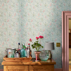 Laura Ashley Mosedale Posy Wallpaper Dark Duck Egg Blue