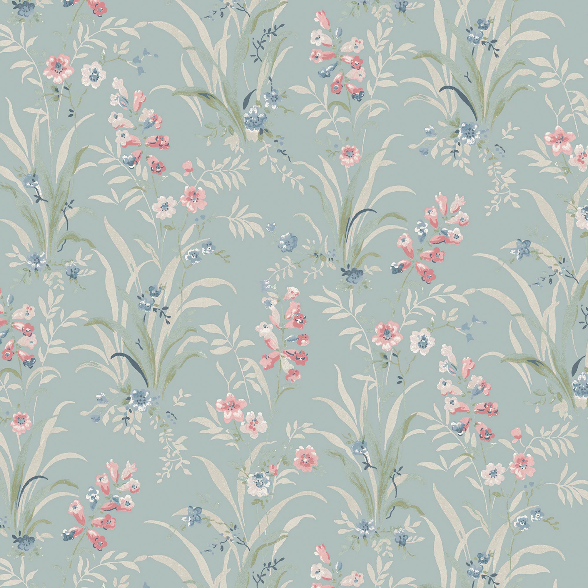 Laura Ashley Mosedale Posy Wallpaper Dark Duck Egg Blue