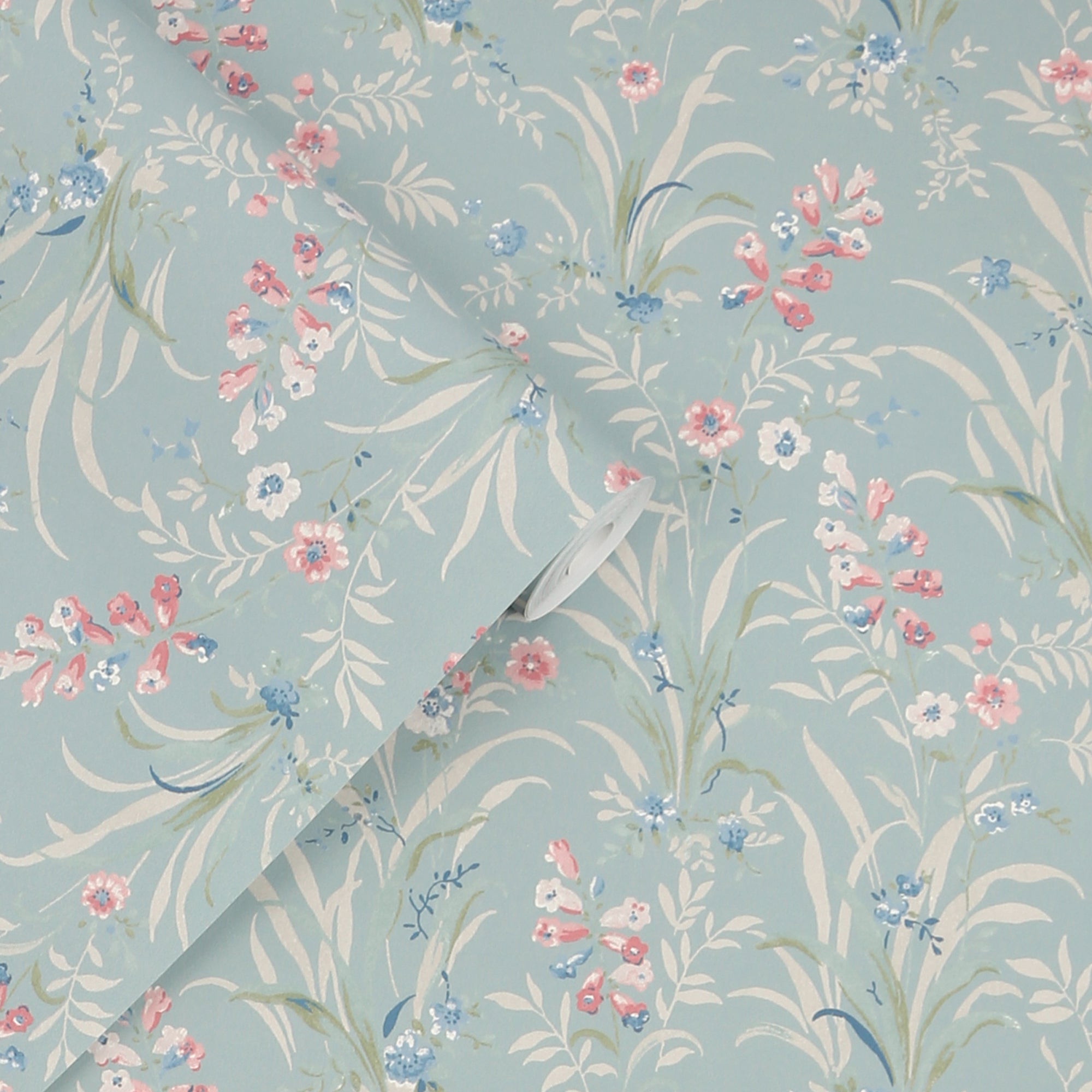 Laura Ashley Mosedale Posy Wallpaper Dark Duck Egg Blue