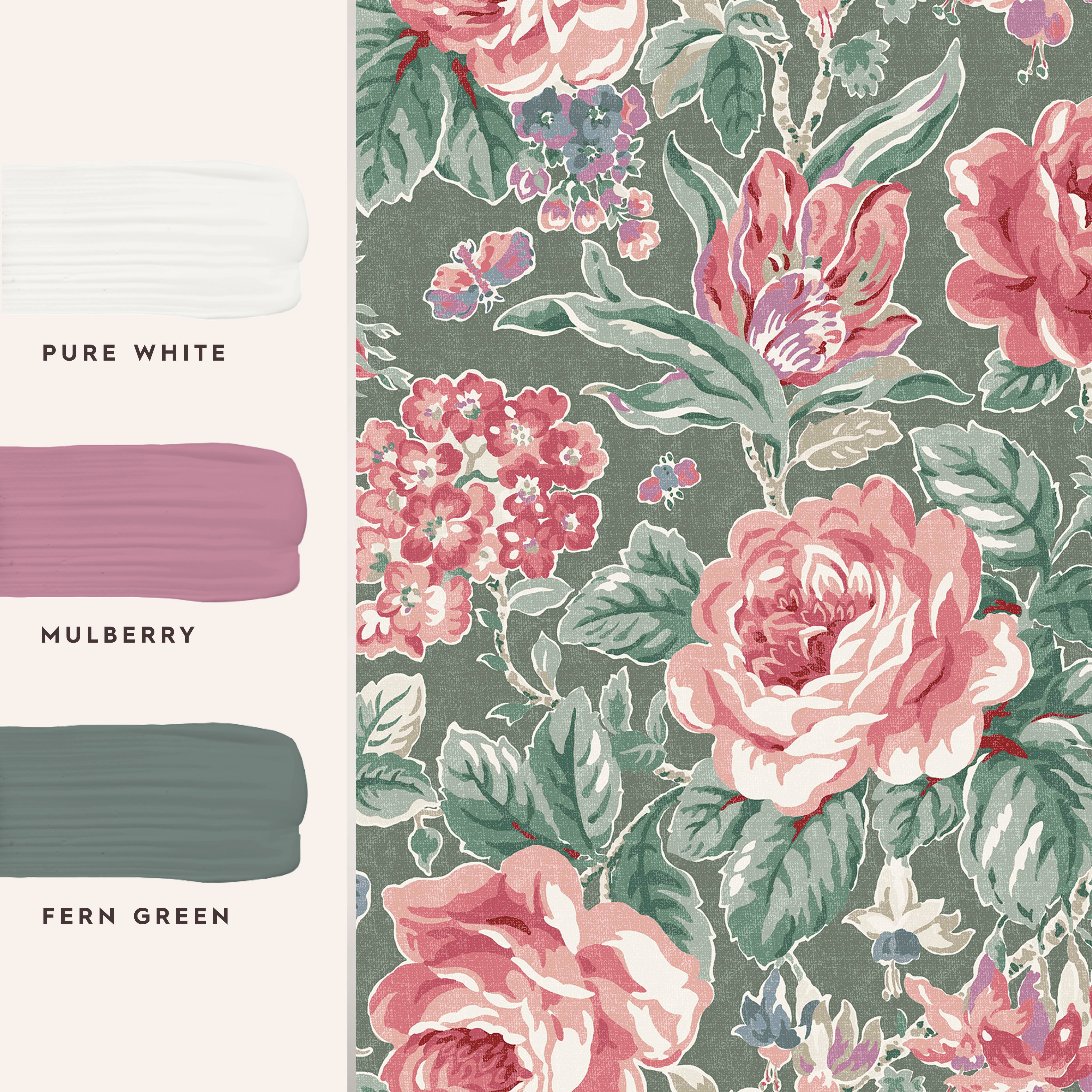 Laura Ashley Wild Roses  Wallpaper Fern Green