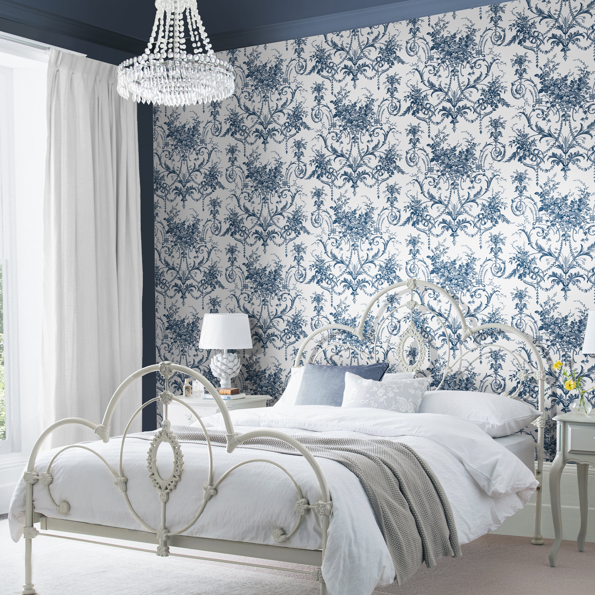 Laura Ashley Tuileries Wallpaper Midnight Blue