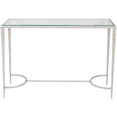 Laura Ashley Aria Etched Glass Distressed White Iron Console Table