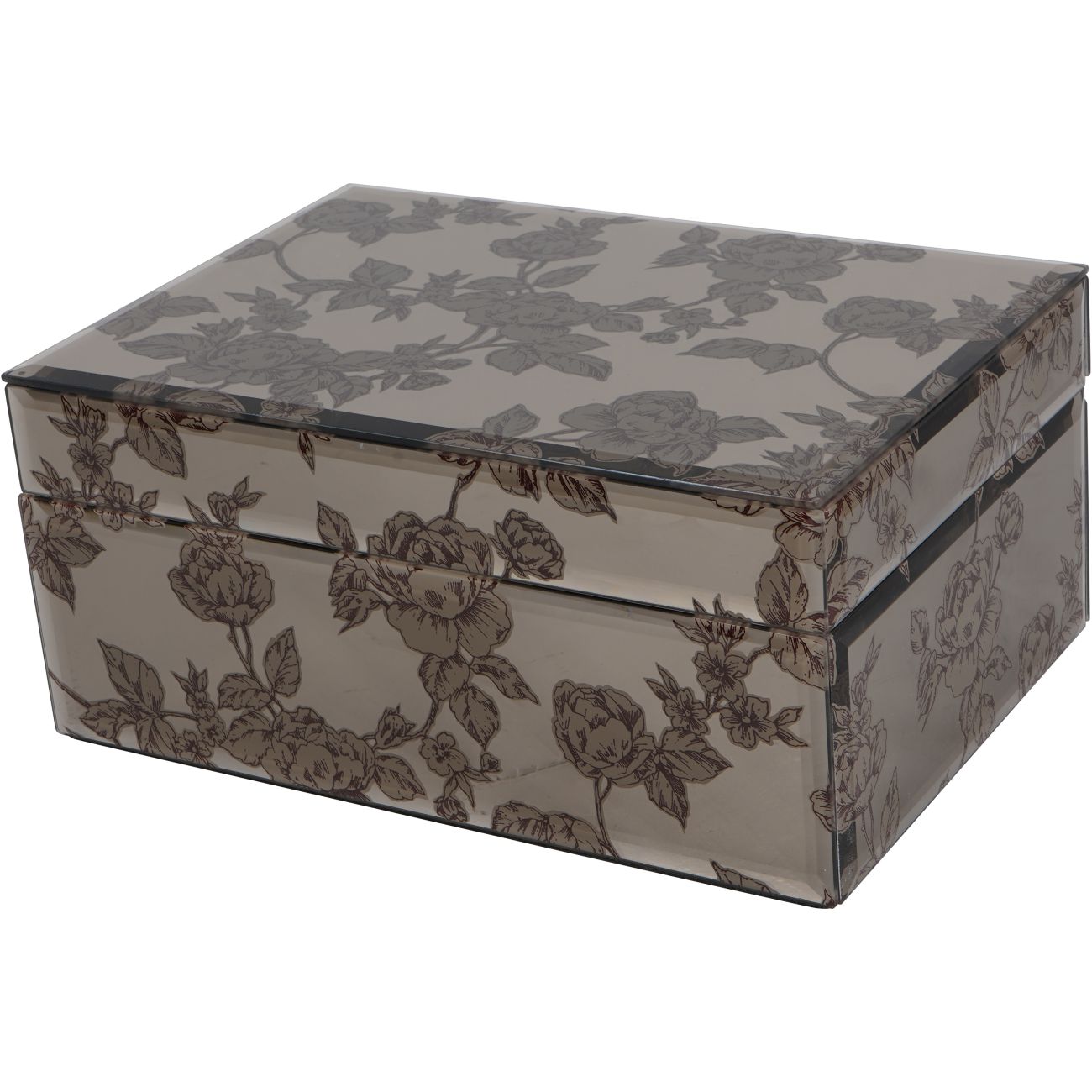 Laura Ashley Truffle Pollington Roses Large Mirrored Printed Jewellery Box