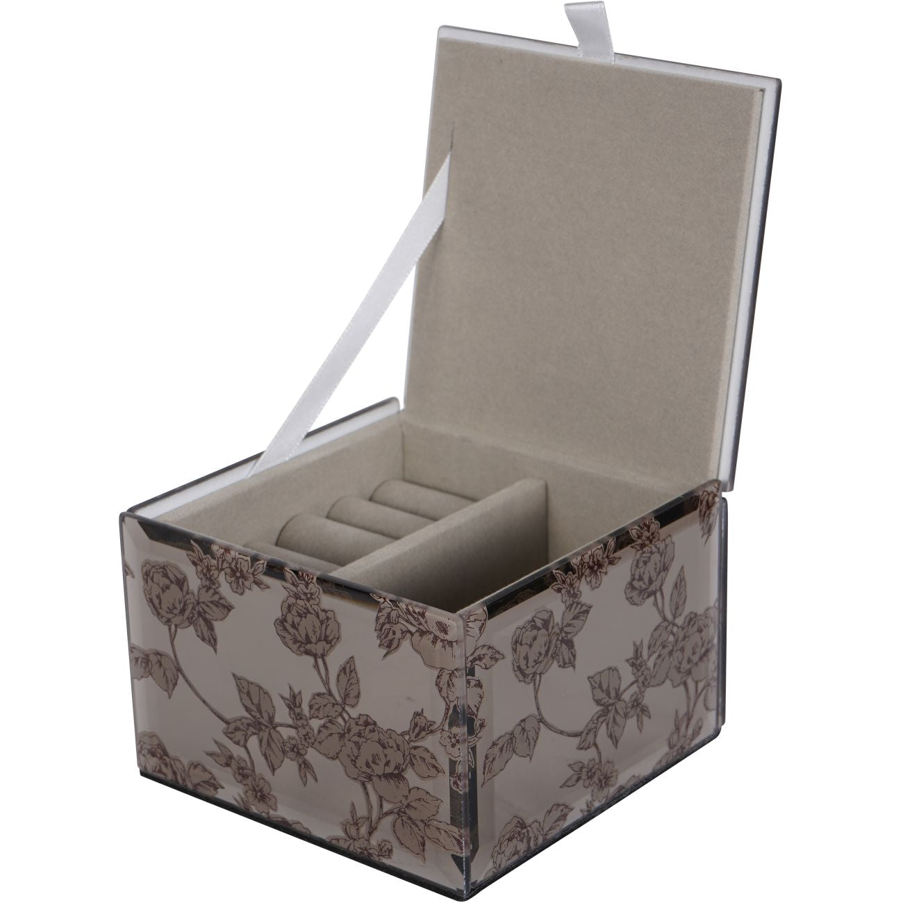 Laura Ashley Truffle Pollington Roses Small Mirrored Printed Jewellery Box