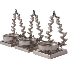 Festive Aluminium Xmas Tree Silver Tealight Holders Set of 3