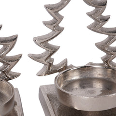 Festive Aluminium Xmas Tree Silver Tealight Holders Set of 3