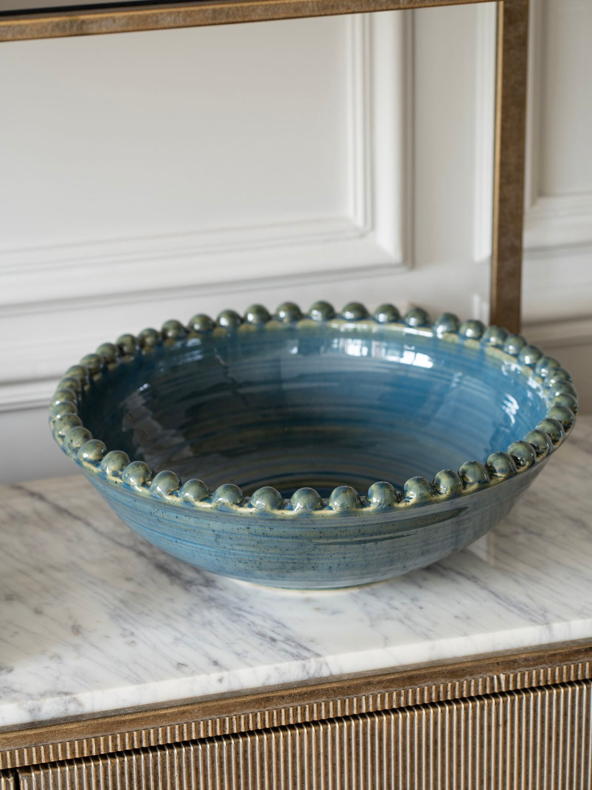 Mediterranean Reactive Glaze Ceramic Bowl Blue Green