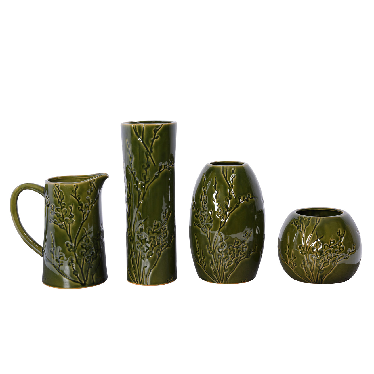 Laura Ashley Tall Green Reactive Glaze Pussy Willow Vase