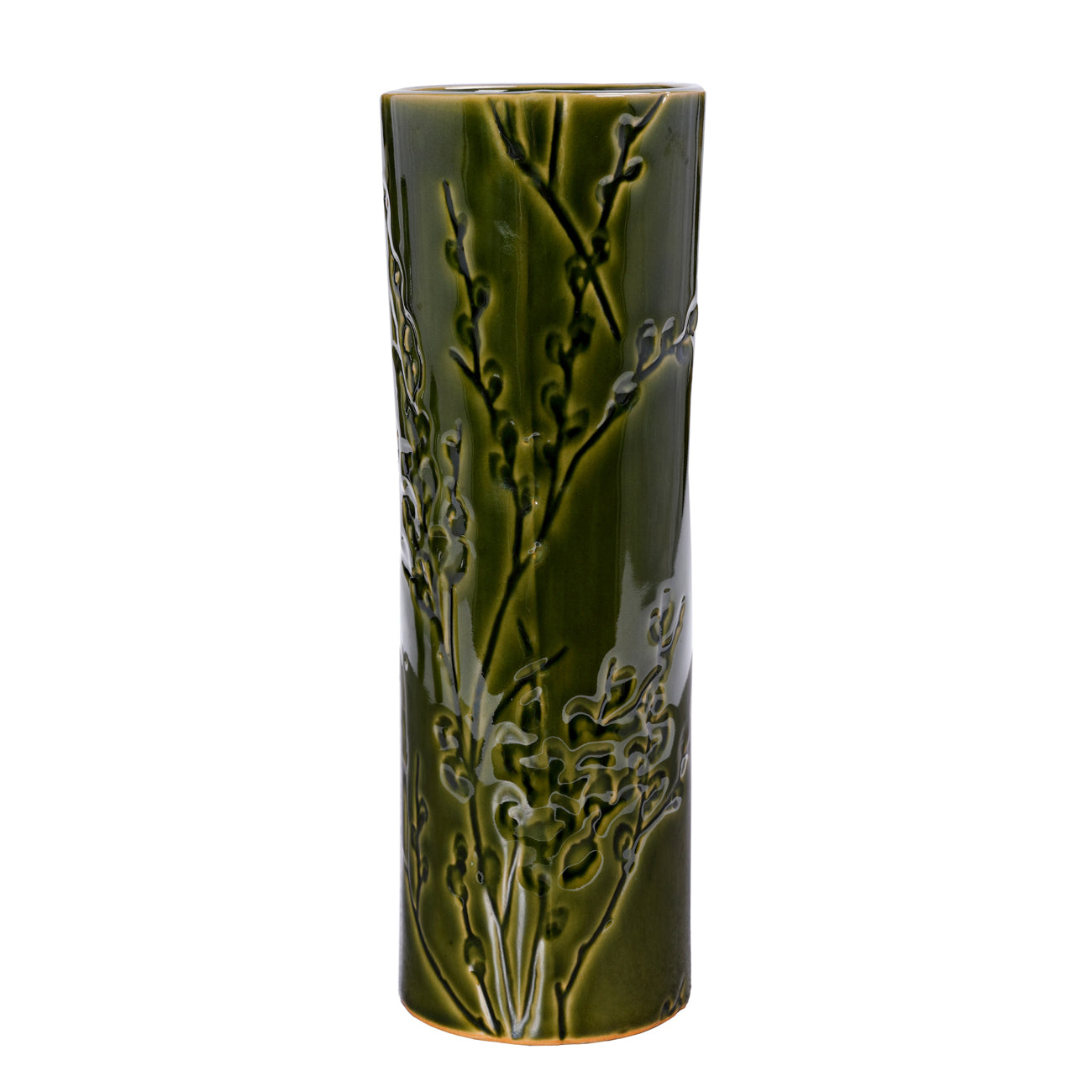 Laura Ashley Tall Green Reactive Glaze Pussy Willow Vase