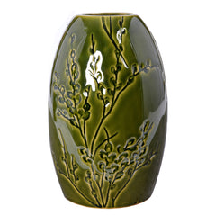 Laura Ashley Large Green Reactive Glaze Pussy Willow Vase