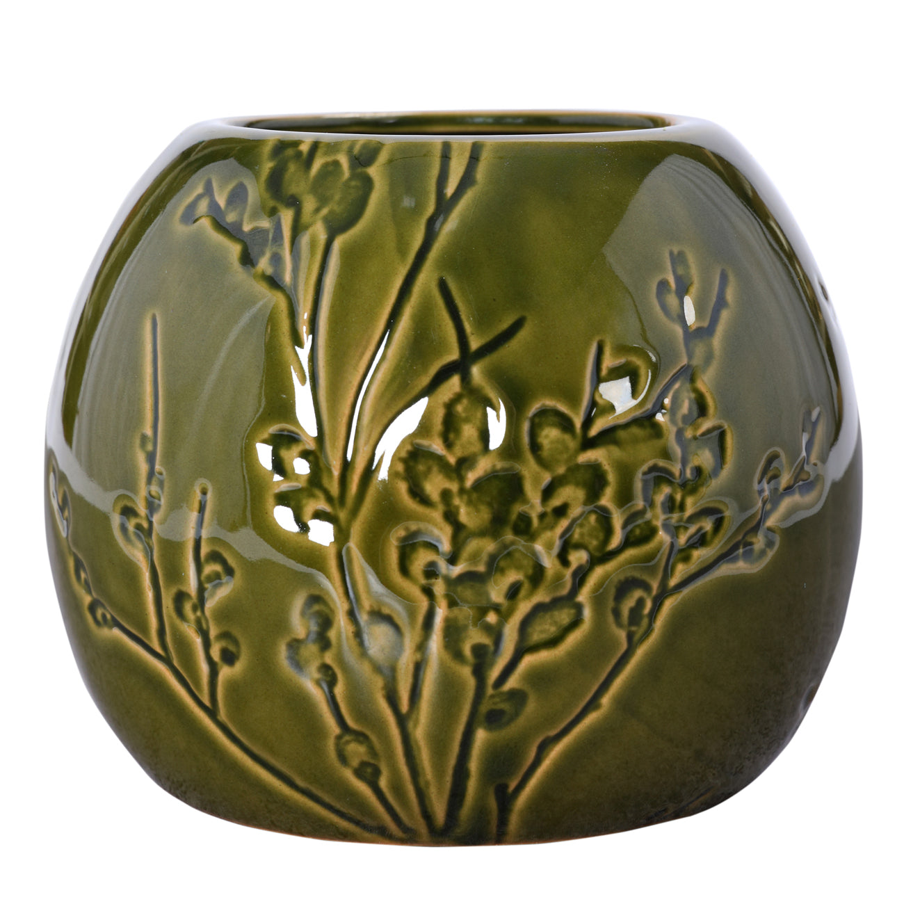 Laura Ashley Small Green Reactive Glaze Pussy Willow Vase