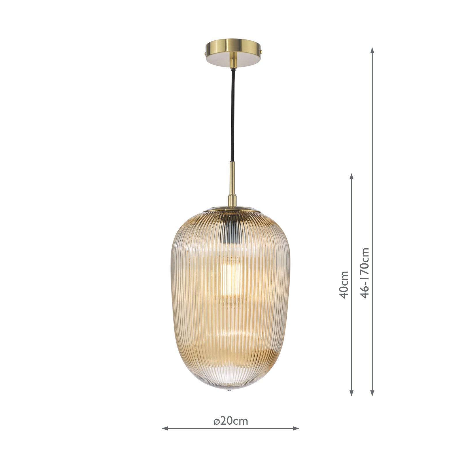 Abrielle Pendant Brushed Bronze and Amber Ribbed Glass