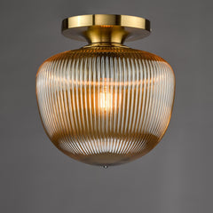 Abrielle Flush Brushed Bronze and Amber Ribbed Glass