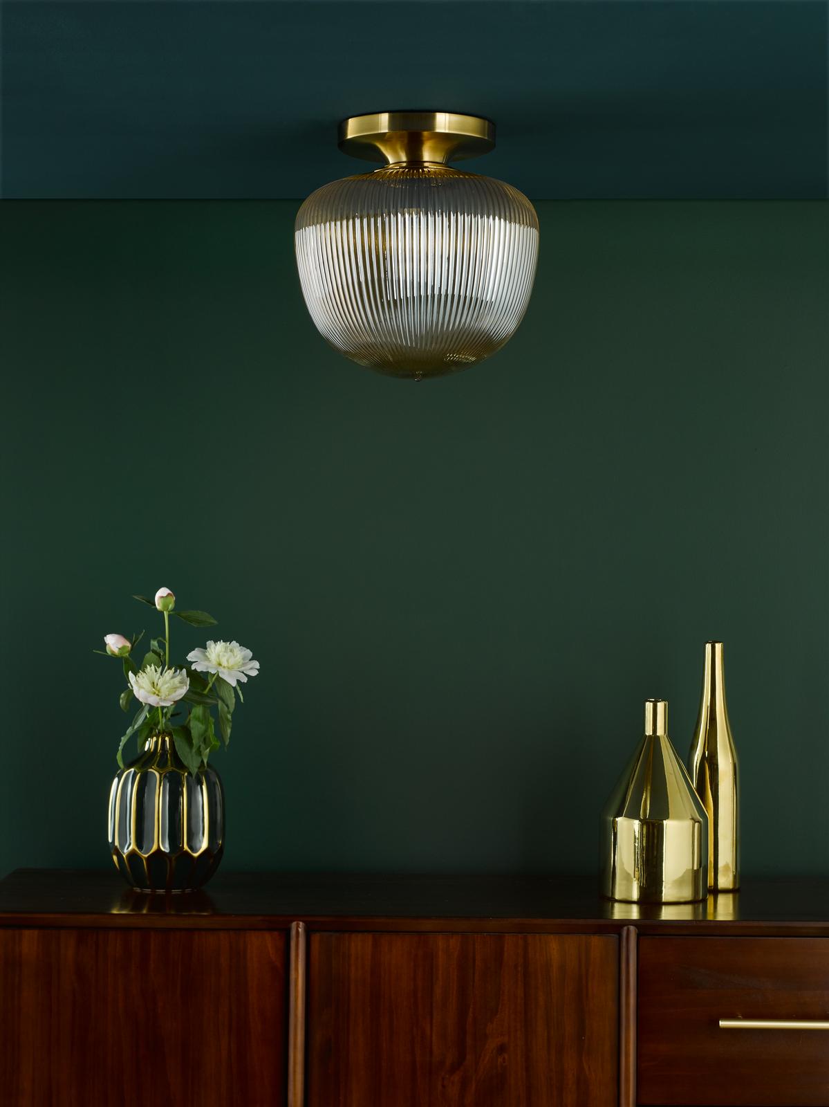 Abrielle Flush Brushed Bronze and Amber Ribbed Glass
