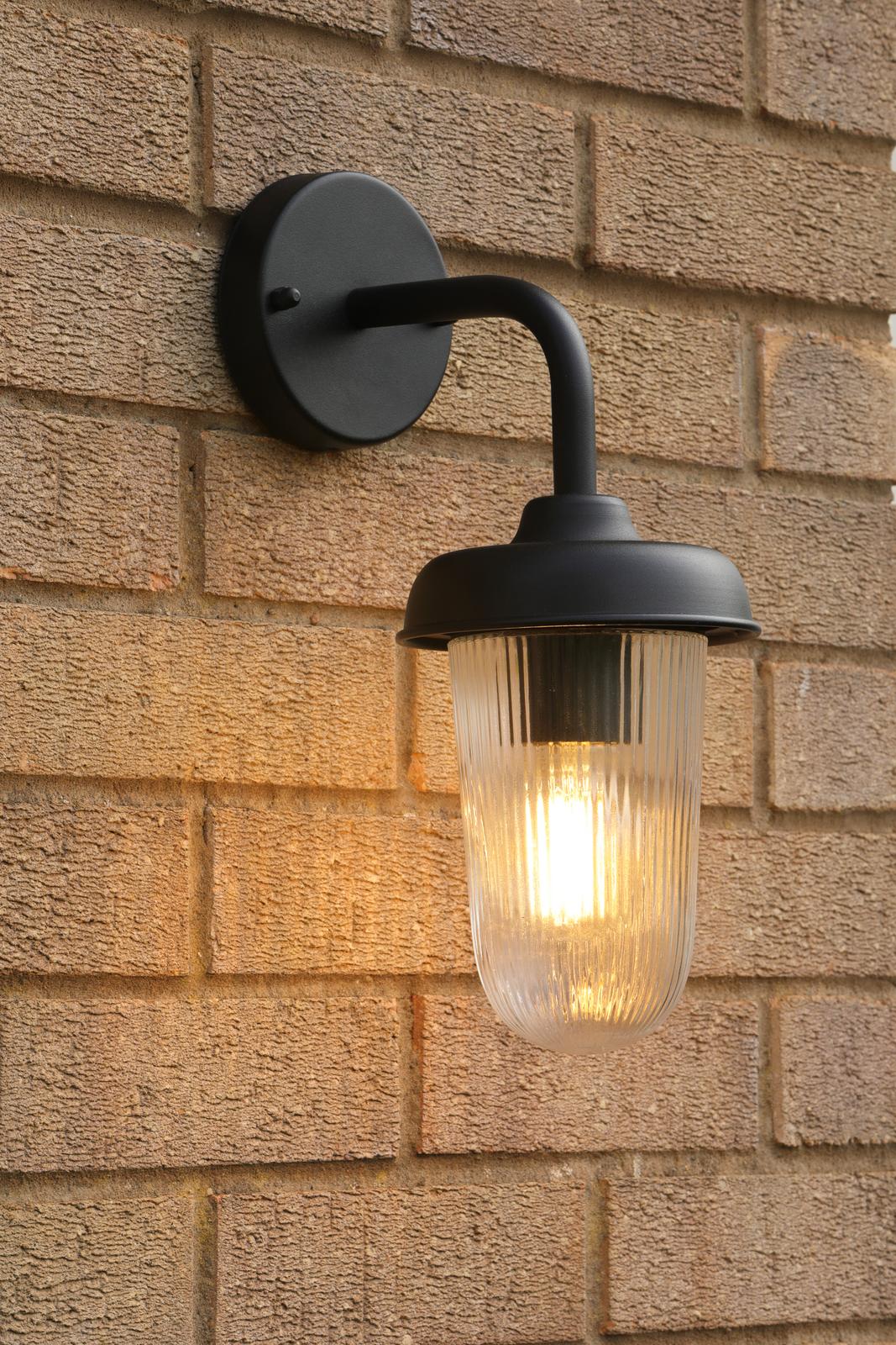 Acotas Outdoor Wall Light Matt Black and Ribbed Glass IP44