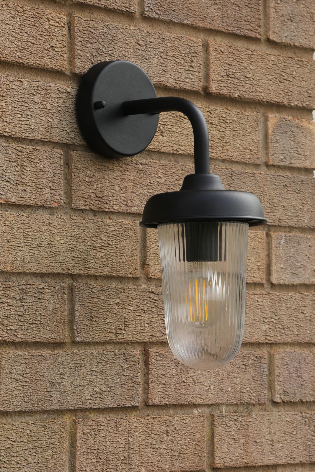 Acotas Outdoor Wall Light Matt Black and Ribbed Glass IP44