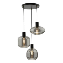 Aiden 3 Light Cluster Satin Black Smoked Glass