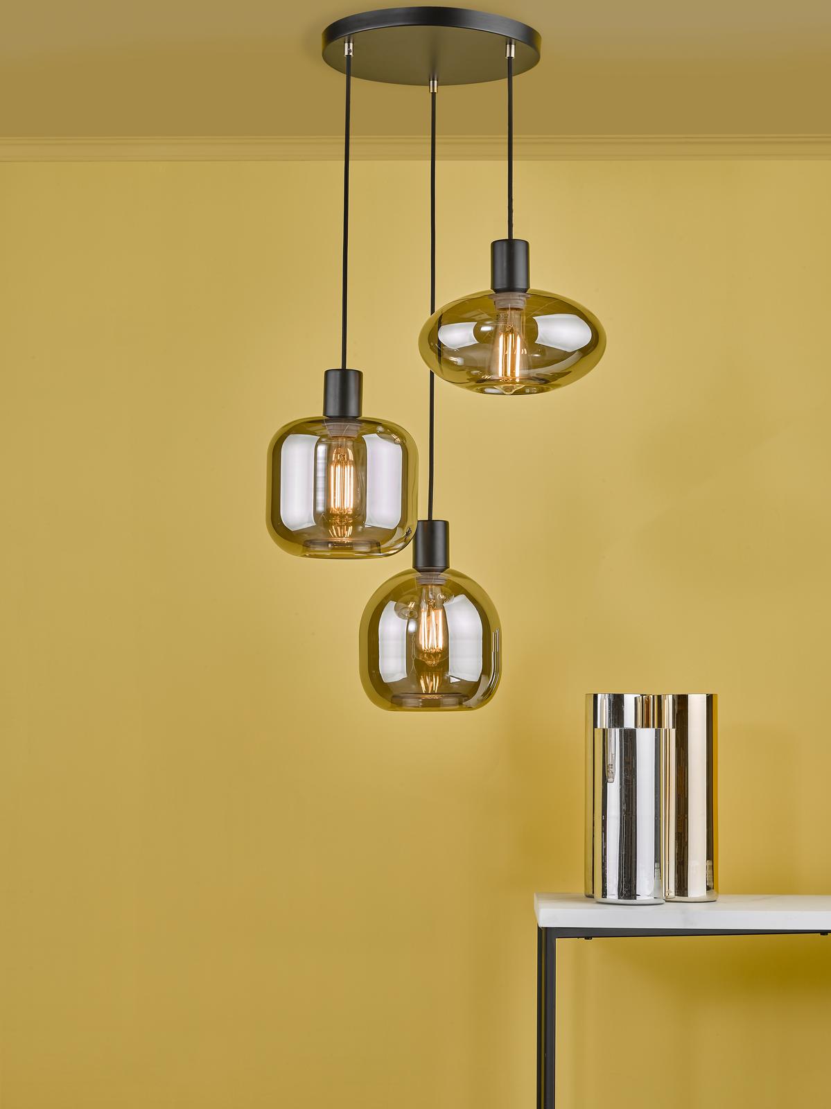 Aiden 3 Light Cluster Pendant Smoked Glass and Satin Black
