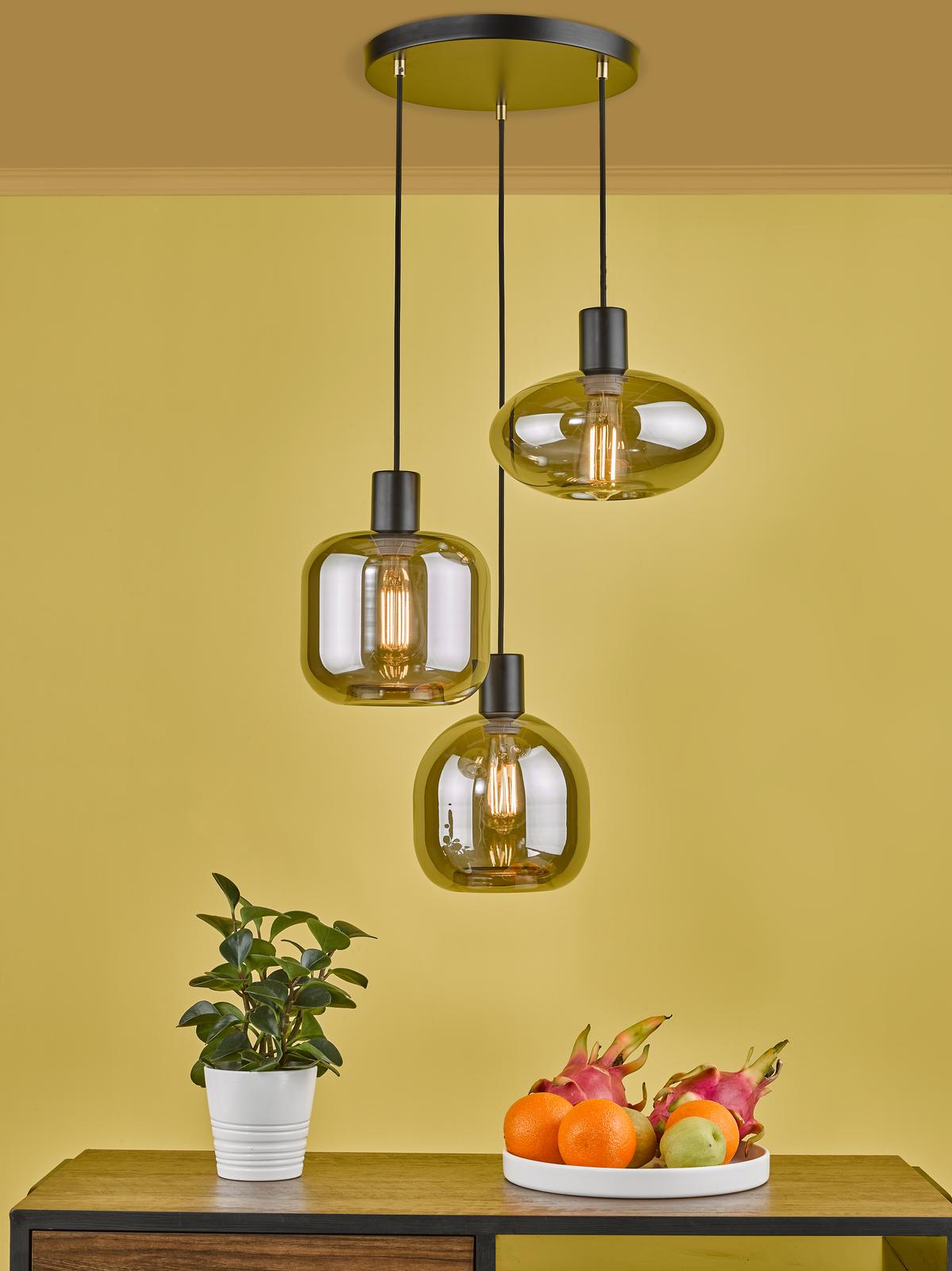 Aiden 3 Light Cluster Pendant Smoked Glass and Satin Black