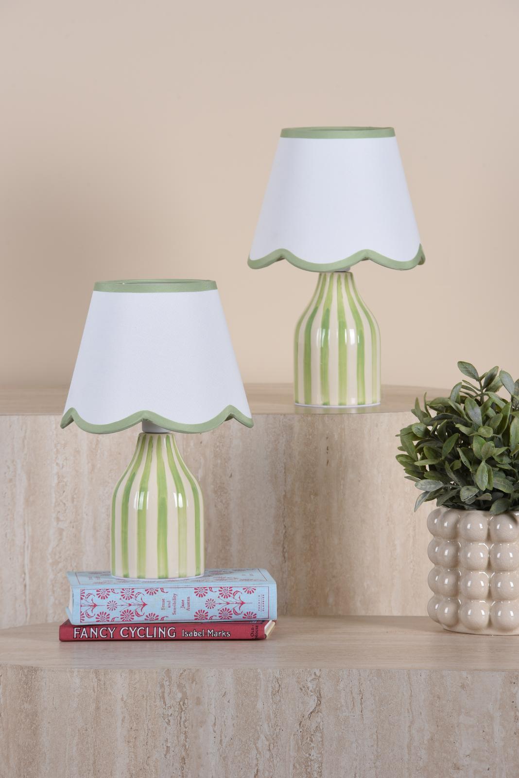 Aimee Twin Pack Table Lamp Green Ceramic With Shade