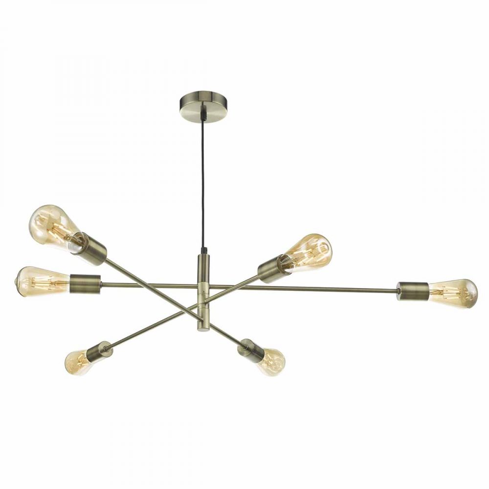 Dar Lighting Alana 6 Light Pendant Antique Brass