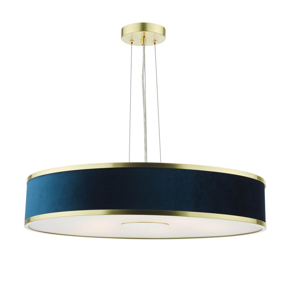 Alvaro 6 light Pendant Brushed Brass and Blue shade