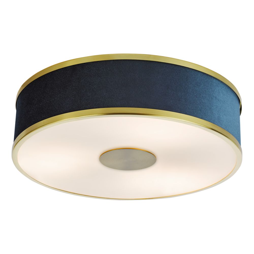 Alvaro 3 Light Flush Brushed Brass With Blue Shade