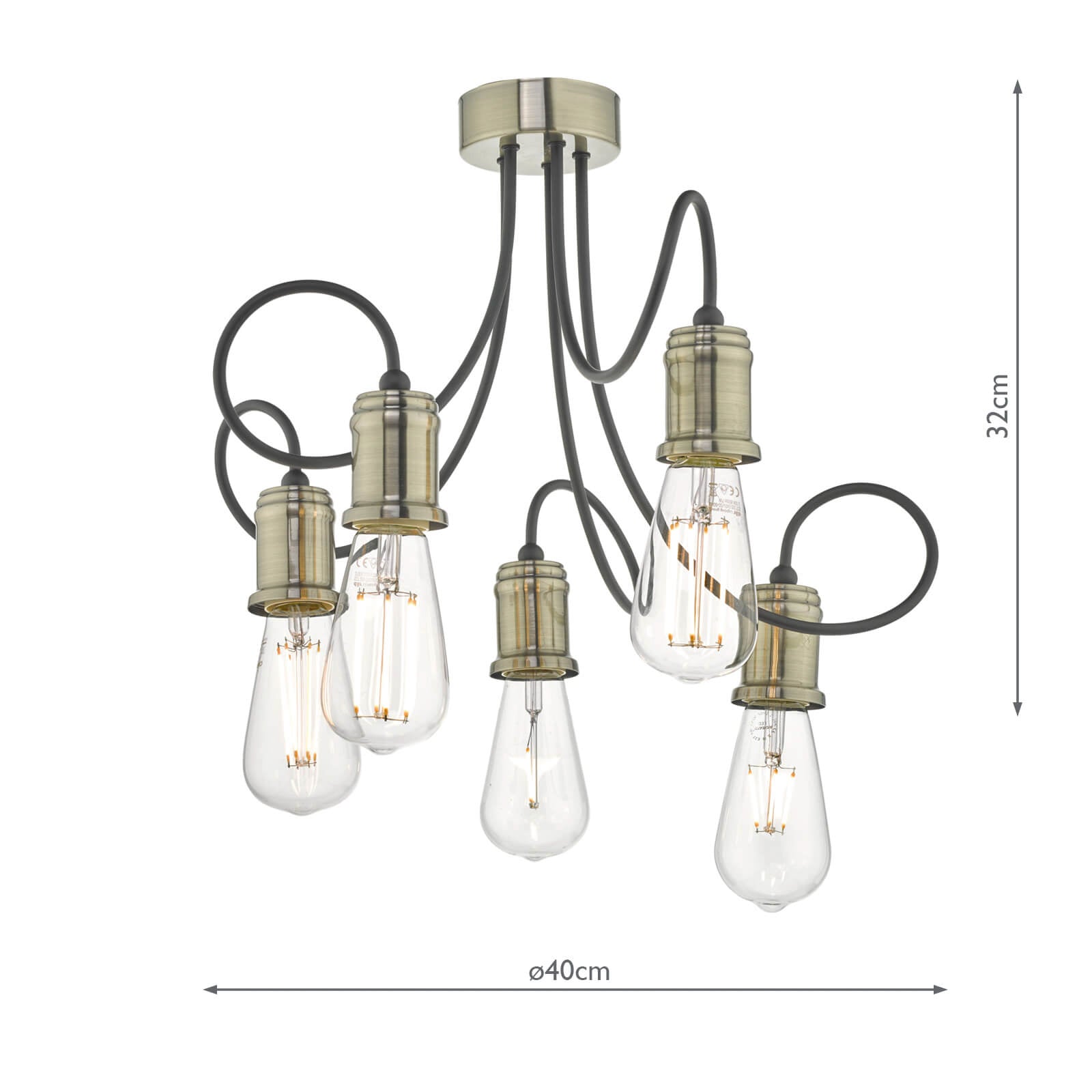 Alzbet 5 Light Semi-Flush Antique Brass