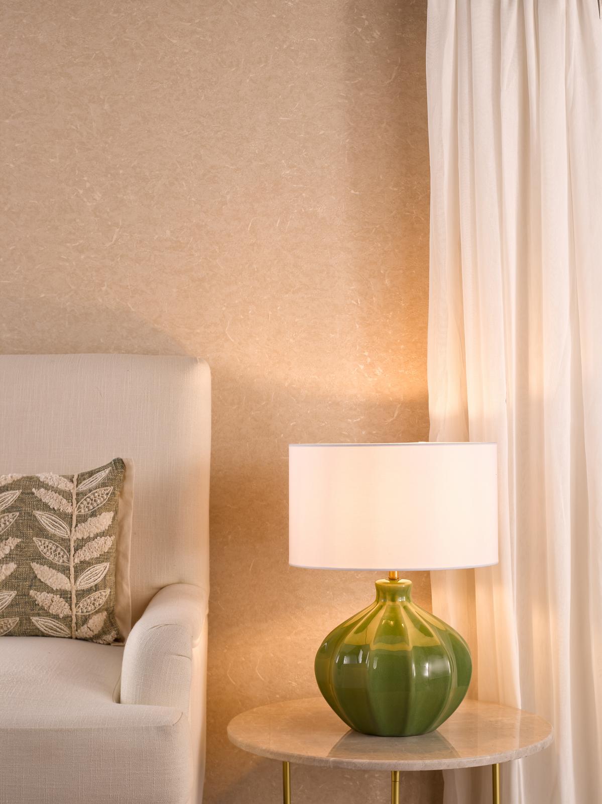 Amrita Ceramic Table Lamp Green and Antique Brass With Shade