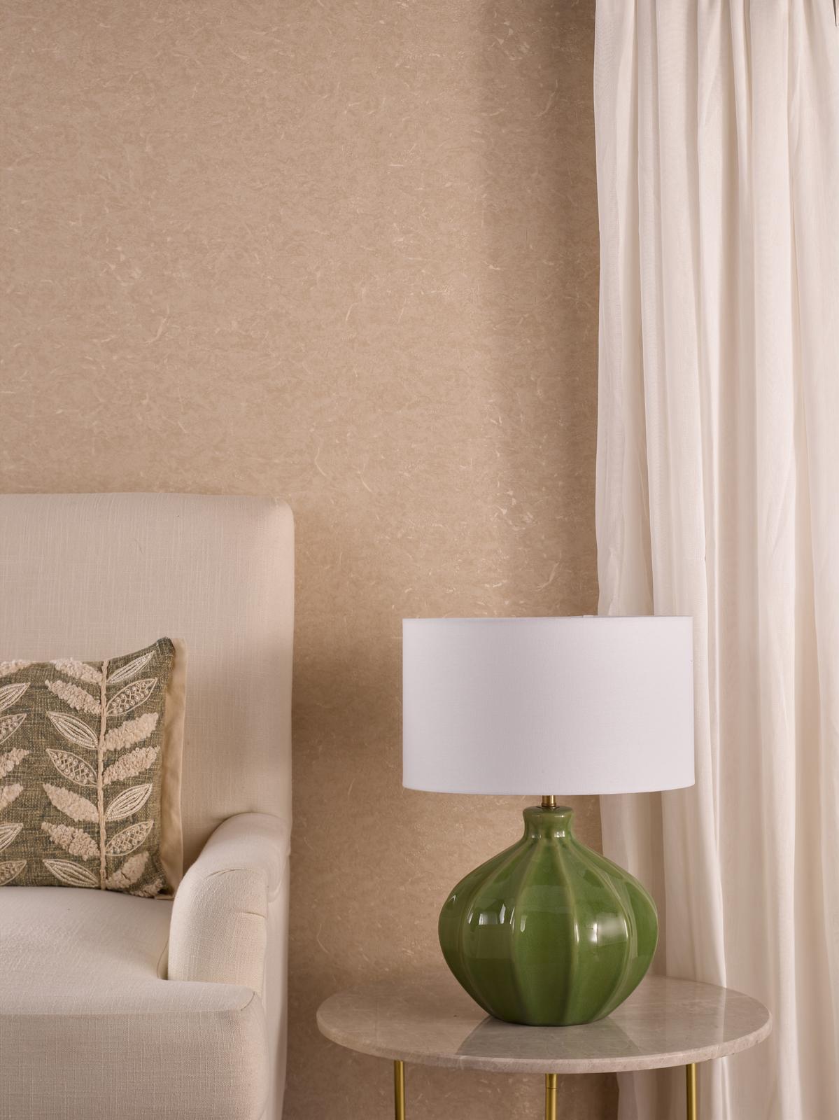 Amrita Ceramic Table Lamp Green and Antique Brass With Shade
