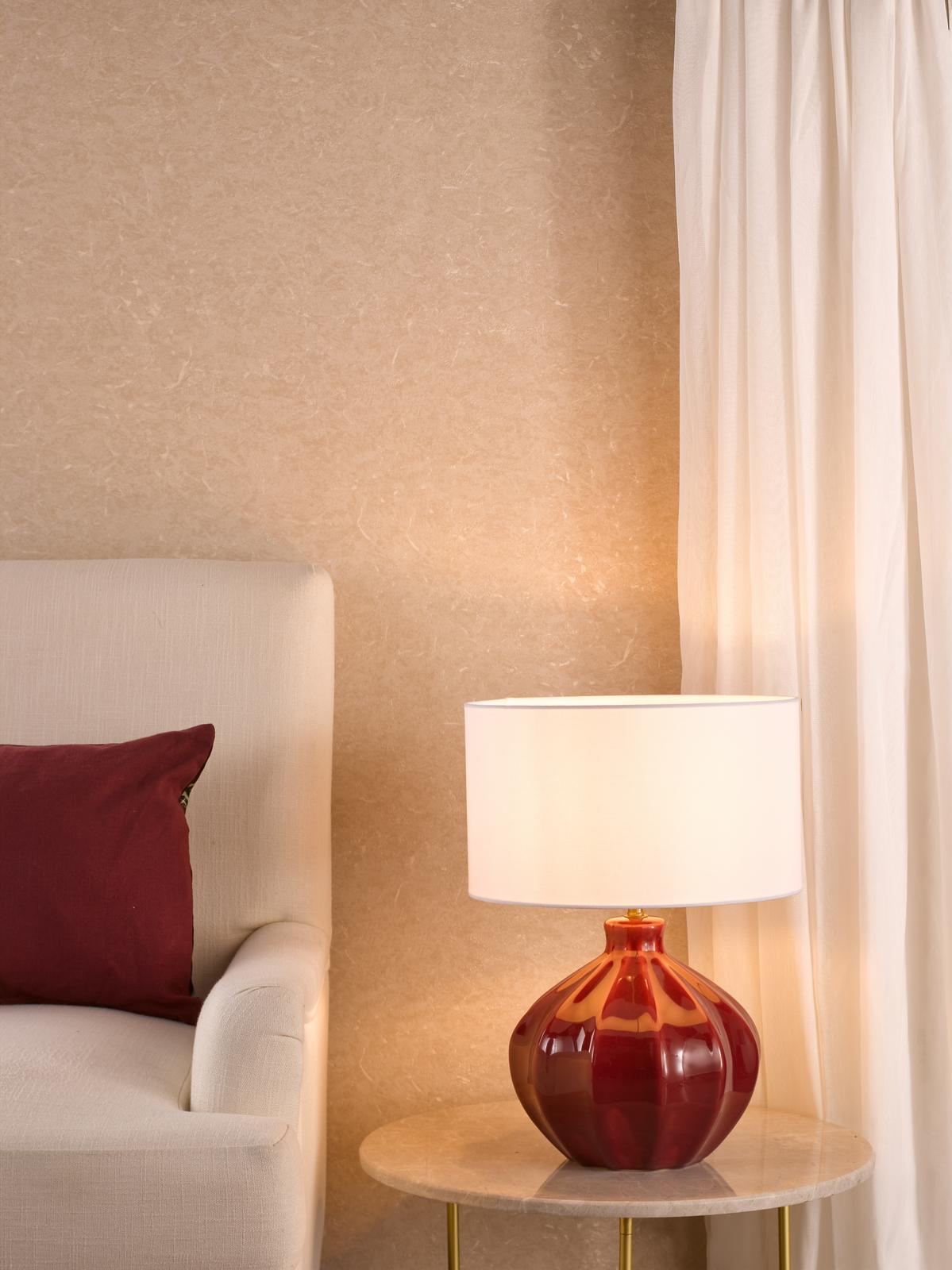 Amrita Ceramic Table Lamp Red and Antique Brass With Shade