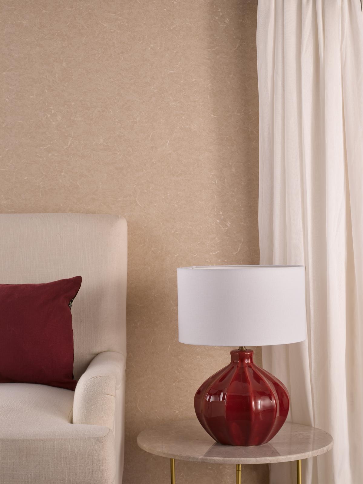 Amrita Ceramic Table Lamp Red and Antique Brass With Shade
