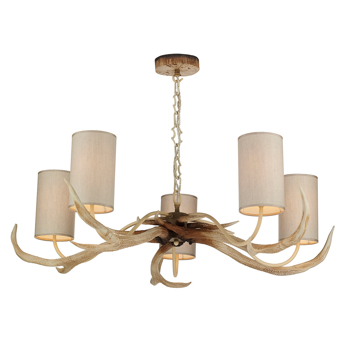 David Hunt Lighting Antler 5 Light Bleached Pendant Complete with Shades
