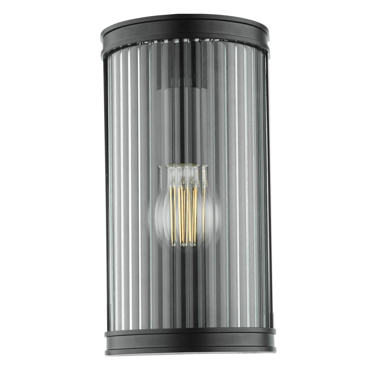 Anund Bathroom Wall Light Matt Black Ribbed Glass IP44