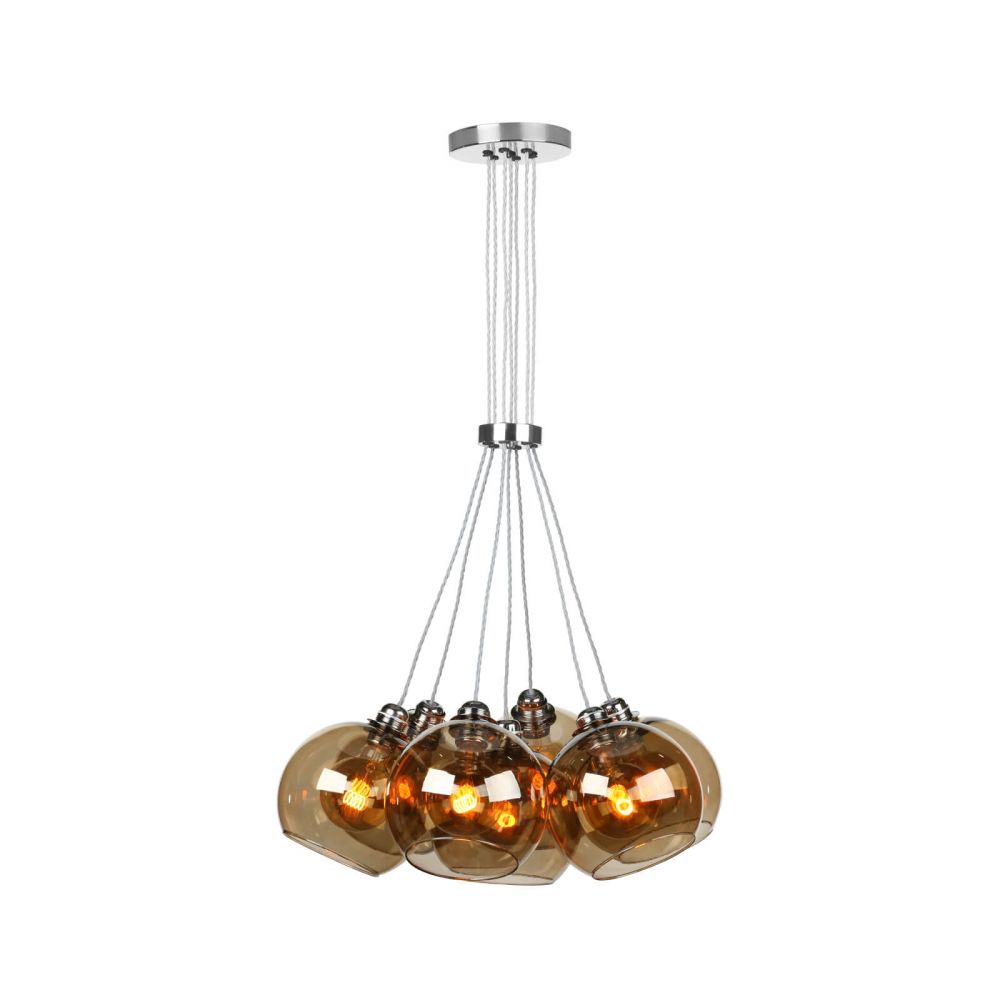 David Hunt Lighting Apollo 7 Light Pendant Butter Brass Amber Glass