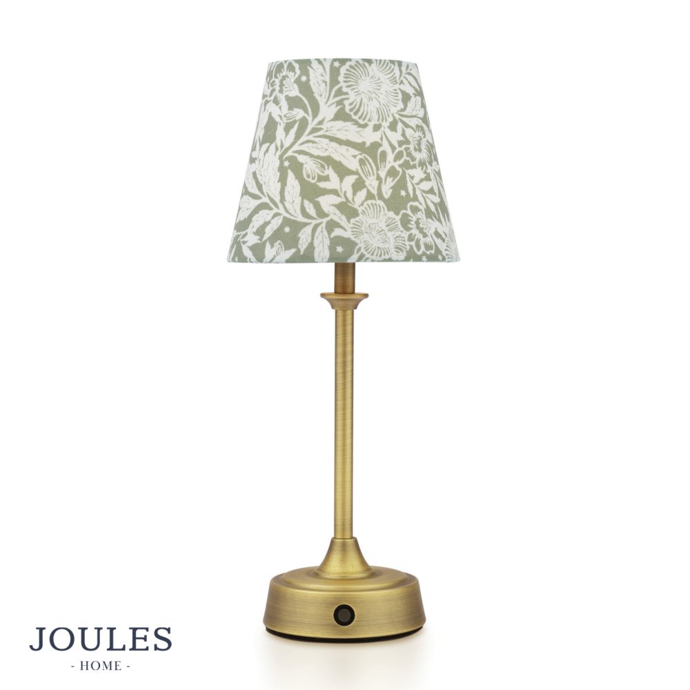 Joules Apsley Rechargeable Table Lamp Matt Antique Brass With Green Shade LED